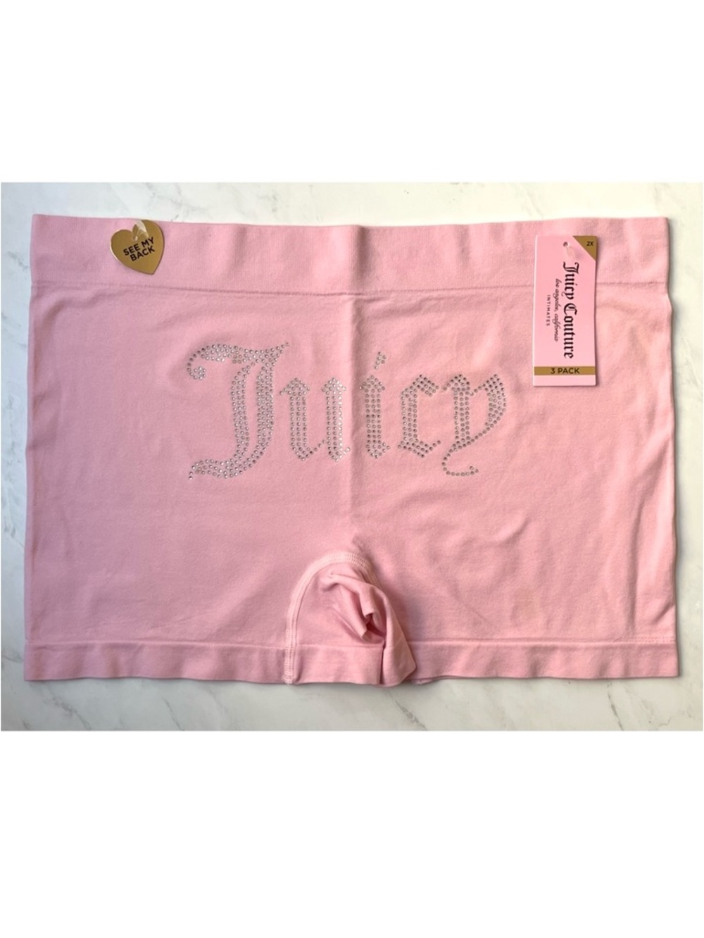 Juicy Couture • 2X • Juicy Rhinestone Bling Baby Light Pink Seamless Boyshorts